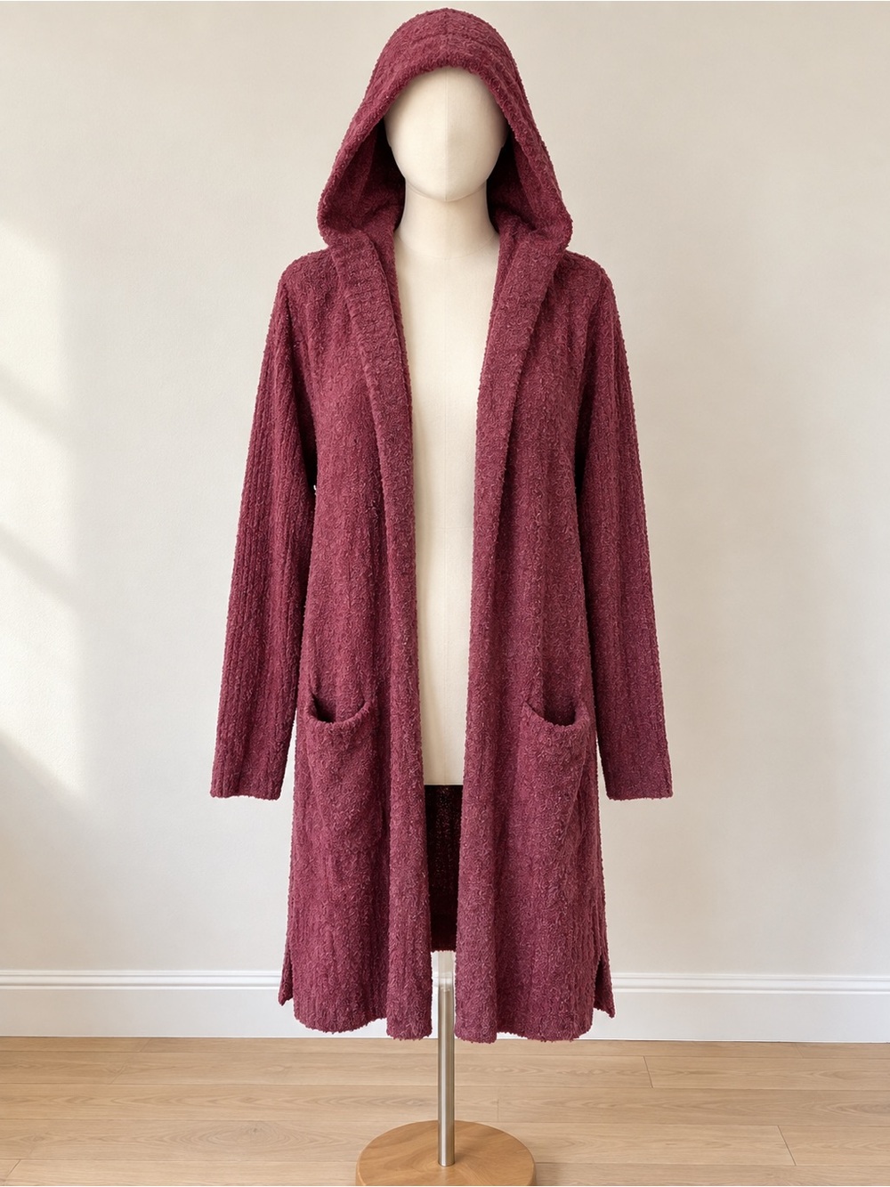 Barefoot Dreams Hooded Open-Front Cardigan Sweater – Wine